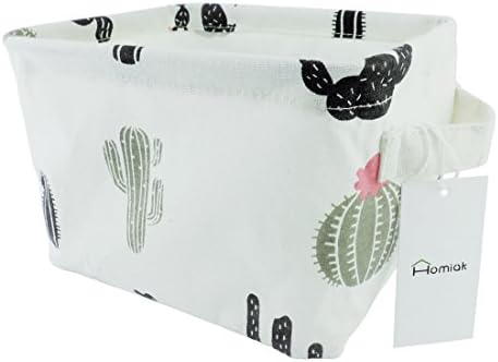 Small Canvas Fabric Foldable Organizer Storage Basket with Handle, Collapsible and Convenient for Nursery and Babies Room (Black Cactus)