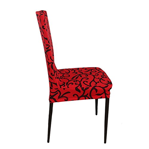 HENGSONG Modische Elastische Dining Chair Bezug Stuhl-Abdeckung Stuhlhussen für Hotel Hochzeit Party Haus Dekoration (Rot + Schwarz) - 5