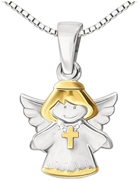 CLEVER SCHMUCK-SET Silberner Anhänger Kinderengel 13 mm mit Kreuz tragend bicolor glänzend teilvergoldet mit Kette...