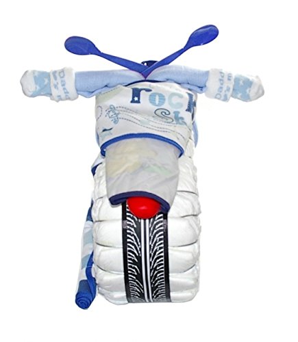 Windeltorte Motorrad blau ROCKSTAR – Windelmotorrad Geschenk zur Geburt, Taufe und Babyparty für Junge – Baby Geschenke bei dubistda - 6