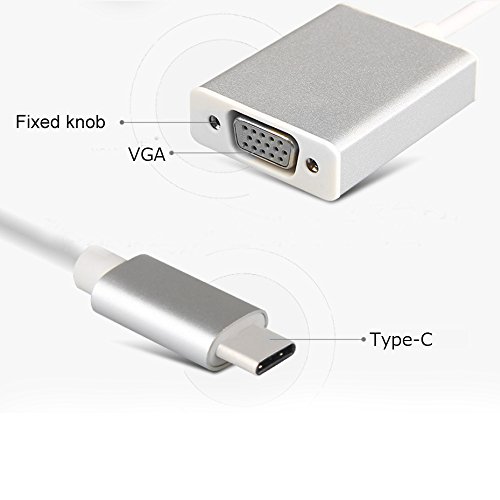 TUTUO Typ-C-VGA Aluminium-Legierung USB Typ C bis VGA Adapter, 1080P Auflösung für das neue Macbook, Pixel, Yoga 900, Lumia 950 und mehr ( Silber) - 2