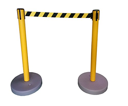 Pro²Tect Belt Posts GAP-G, Tape Barrier Posts, Guidance System, set of 2, height: 1 m, belt length: 3,4 m, yellow, Crowd Control, Security Fence, Queue Pole Barrier, Delineator