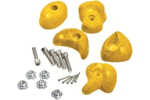 LITTLE DUCK BEAR LTD Yellow Climbing Stones Grips Set of 5 Pieces + Hardware for Kids Climbing Frames or Tree Houses.