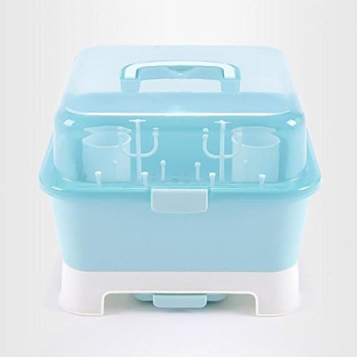 XISHU Bottle Storage Box Portable Drain rack With dust cover Outdoor tableware Finishing box , blue