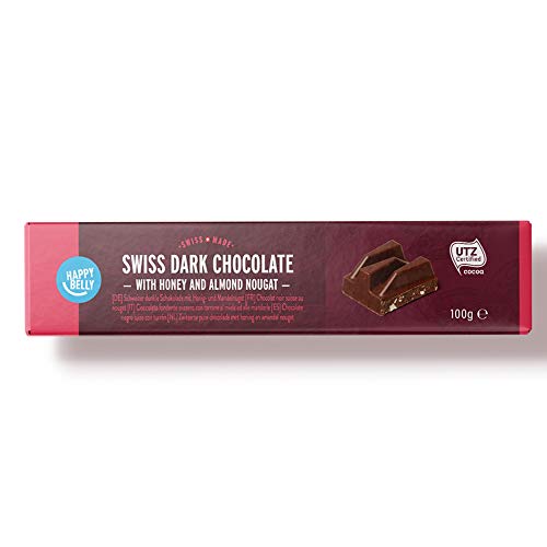 Marque Amazon - Happy Belly Chocolat noir suisse au nougat 100g x 15