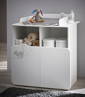 Demeyere 147977 Kitty Commode Table à Langer avec 2 Portes/2 Niches Blanc/Taupe 87 x 73 x 101 cm