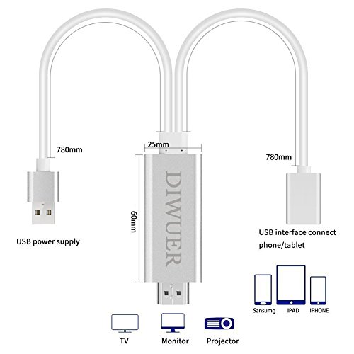 Lightning auf HDMI-Kabel Adapter Lightning Digital AV Adapter HDMI 1080p Konverter für iPhone iPad Samsung smartphones- Plug und Play (Silber Farbe) - 2