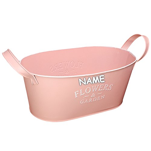 Preisvergleich Produktbild 1 Stück _ Design - Blumentopf / Pflanzkübel / Pflanzschale - METALL - " Flowers & Garden - rosa - pink - pastell " - incl. Name - OVAL - 34 cm - MITTEL - mit Henkel - Eimer / Dekotopf - Übertopf STAPELBAR - Pflanztopf - Blech - Blumenschale - Blumenkübel / Metalltopf - z.B: Kräutergarten - Kasten / Topf - Blumen - Balkon - Garten & Terrasse Kräuterinsel - Blumeninsel - zum Stapeln - wie Blumenampel - Blumenkasten - Kübel - Retro & Nostalgie - Pflanze - Dekoration - Tischdeko