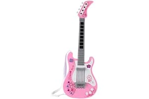 VGEBY1 Jouet Guitare, Jouet de Guitare Electrique Multifonctionnel Enfants Guitare Basse avec Son et Lumières Jouet Instrument de Musique(Rose)