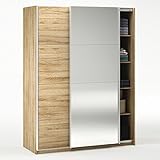 inklusive Rückwand & Sockel Schwebetürenschrank Sonoma Eiche grau 2 Türen B 154 Schiebetürenschrank Kleiderschrank Wäscheschrank Spiegelschrank Jugendzimmer Schlafzimmer