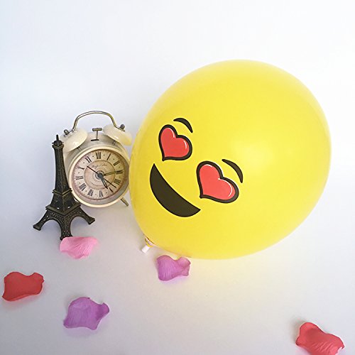 logei® 100St Emoji Luftballons verschiedene Miene Laune Ballons Luftballon Heliumballons Ballon Deko für Valentinstag, Verlobung, Hochzeit, Party in Gelb (Mienetyp nicht wählbar) - 3