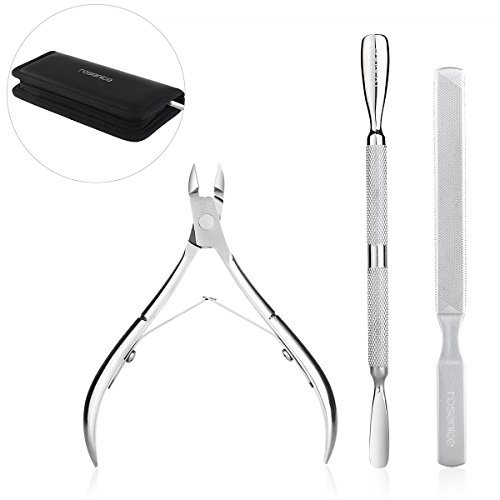 Cuticle Nipper, ROSENICE Cuticle Cutter and Cuticle Pusher for Dead Skin Stainless Steel Nail-Care Kit