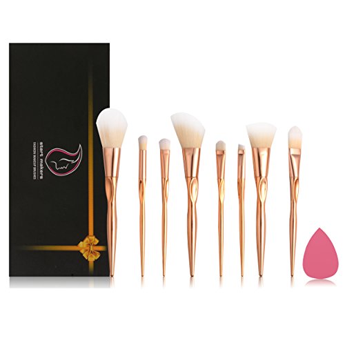 Make Up Brushes Set - Professional Foundation Kabuki Cosmetics Brushes - Start Makers Rose Gold Special Design Makeup Brushes - Best Choice & Essential 8 brushes with free Beauty Blender