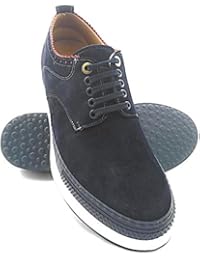 ZERIMAR Zapatos con alzas interiores para caballeros Aumento + 7 Cm Zapato fabricado en piel vacuna de alta calidad Velour azul marino