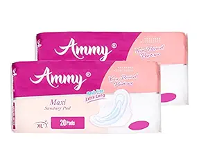 AMMY Advanced Dry Maxi All Night Cottony Soft Ultra Thin Womens/Girls Sanitary Pads with Wings (Napkins) - XL Wings (40 Pieces)(Pack Of 2)