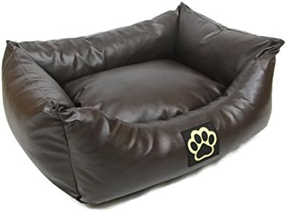 WASHABLE FAUX LEATHER SMALL DOG BED IN BROWN
