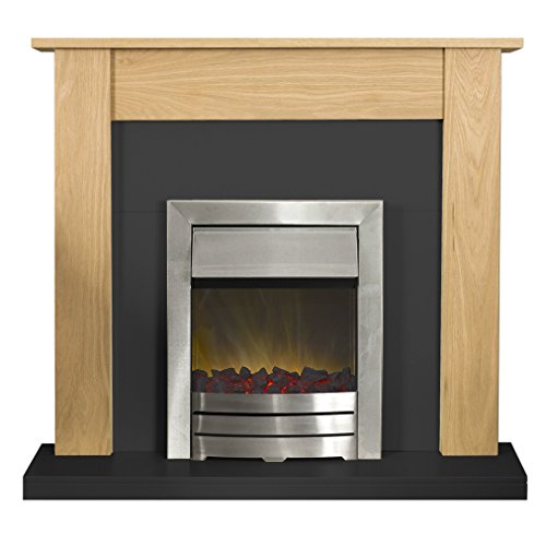 Adam Southwold Fireplace Suite in Oak and Black with Colorado Electric Fire in Chrome, 43 Inch