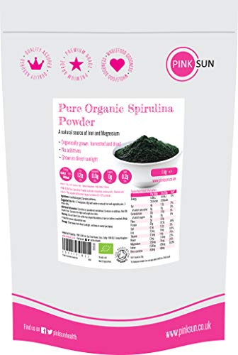 PINK SUN Espirulina Ecológica en Polvo (o 500g) 1 kg Orgánica Alga Pura Vegetariano Vegano sin Gluten No OGM Bio 100% Natural Organic Spirulina Powder 1000g Bulk