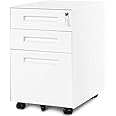 3 Drawer Mobile File Cabinet Filing Pedestal with Keys, Fully Assembled Except Casters,Metal Solid-White
