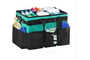 YALLMIE Panier de Nettoyage avec Poignée, 39x24x27cm Sac de Nettoyage Portable avec 5 Poches, Étanche Tissu Oxford Organiseur de Nettoyage Pliable Sac Produit Ménager Rangement Produits Menagers (Vert)