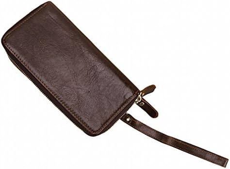 D wallet Double Zipper Long Wallet Men Fashion Hand Bag Long Wallet with a Handle with a Business Wallet,Brown