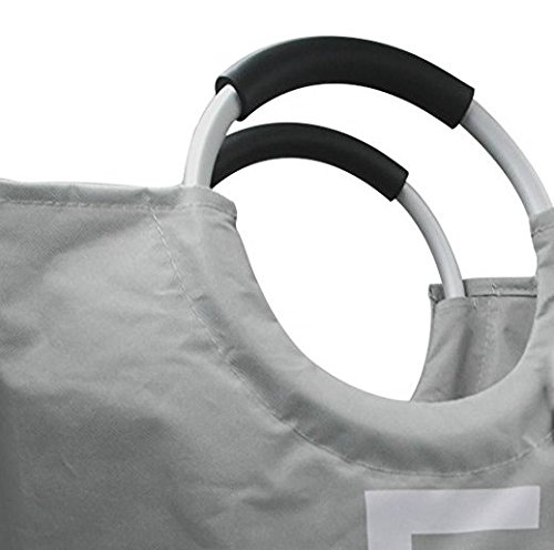 Faltbare Wäschesack, Oxford Tuch Aluminium Griff groß Speicherung und PE Board auf Unten, Stoff Wäschekorb groß Wäschesammler hellgrau - 2