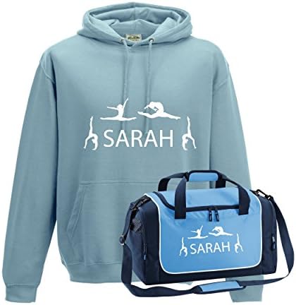 I Leisure Personalised Gymnastics Hoody and Quadra Team Wear Kit Dance Bag Bundle Special Offer (9-11, Sky)