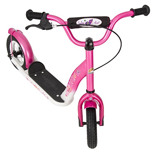 BIKESTARÂ® Original Safety Pro Sport Push Kick Scooter with brakes, mudguard and air tires for Kids 5 year old children girls â˜… Classic Edition with Alloy Wheels 10 Inch â˜… Flamingo Pink & Diamond White
