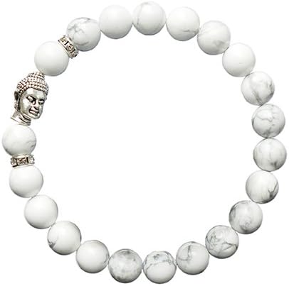 Gemstone Bracelet Howlite/Howlite White Marbled Buddha Silver - Yoga Esoteric Spirituality Astrology Energy