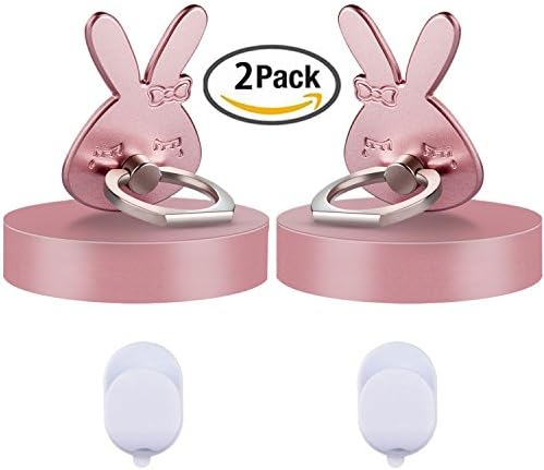 Phone Ring holder &amp; Stand 2 Pieces,Metal Finger Grip Stand Holder Ring,Car Mount Phone Ring Grip for iPhone 6s plus/ 7 plus, Samsung Galaxy S7 edge Smartphone Ring stent Tablet (Rose Rabbit)