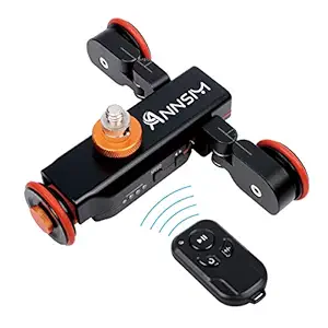 ANNSM Upgraded 3-Wheels Heavy Duty Metal Wireless Motorized Camera Dolly for DSLR Cameras Camcorders iPhone Gopro or Smart Phones with Direction Scales on Two Bending Wheels Side Metal Black Color