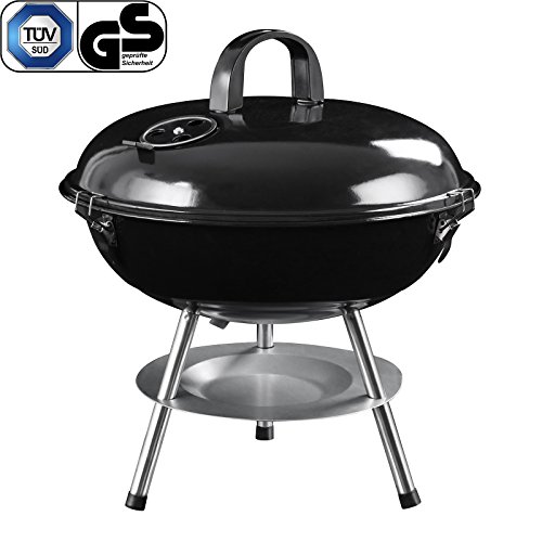 SONGMICS Holzkohlegrill mit Deckel, emaillierter Kugelgrill klein Ø 34,5 cm für Garten, Party, Camping