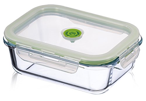 Vacuumsaver Tupper al Vacío Rectangular, Plástico y Cristal, Transparente y Verde, 17.1x7.6x22.7 cm