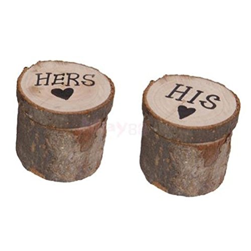 WINOMO 2 Stück Ringkissen Holz Hochzeit Ringschachtel mit Gedruckt Herz Hers His Buchstaben - 2