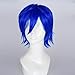 Layered Dark Blue 30cm Long Women Men Anime Heat Resistant Cosplay Wig+Cap