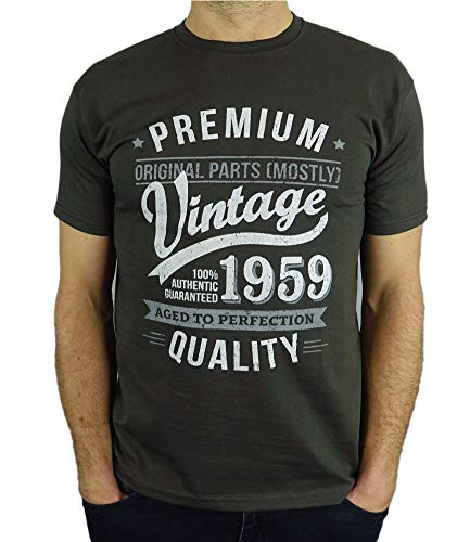 My Generation Gifts 1959 Vintage Year - Aged to Perfection - 60 Cumpleaños Años - Regalo de Cumpleaños Camiseta para Hombre - Gris De Carbón XL