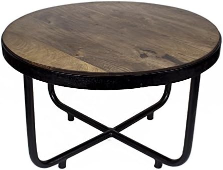 Suri Industrial Round Coffee Table in Dark Mango Wood and Metal