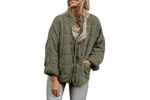 FeMereina Womens Dolman Lightweight Quilted Jackets Zip Up Long Sleeve Stand Neck Pockets Coat Warm Winter Outwears