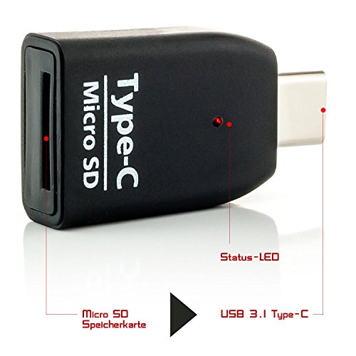 Saxonia OTG USB-C MicroSD Kartenleser Adapter (USB 3.1 Card Reader Micro-SD SDHC TF) USB On-The-Go Schwarz - 2