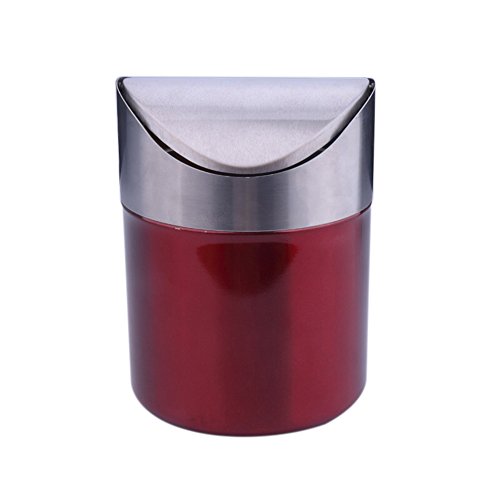 Finoki edelstahl mini Tischmülleimer Abfallbehälter müll Aufbewahrung Eimer Trash Swingdeckel (Rot)