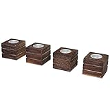 Skandinavisches Retro-Design Mendler 4er Set Teelichthalter Leuca, Teelichtständer, Shabby-Look Vintage ~ braun