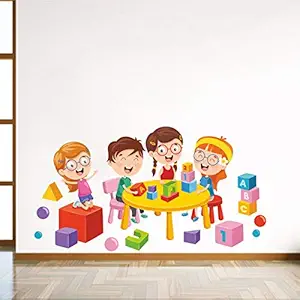 Decal O Decal Kids Playing with Blocks Wall Stickers (PVC Vinyl,Multicolour)