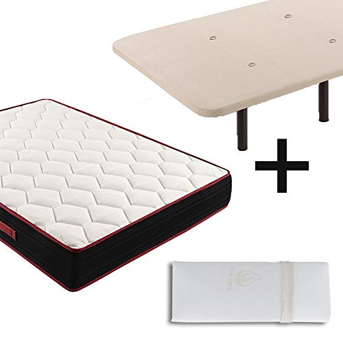Colchón Viscoelástico Memory Fresh 3D + Base Tapizada Con Patas De 32cm + Almohada 100% viscoelástica, 135x190cm