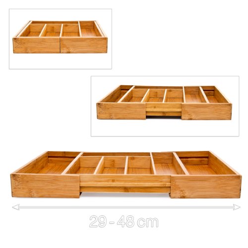 Relaxdays Besteckkasten aus Bambus H x B x T: ca. 33,5 x 29 – 45 x 5 cm ausziehbarer Besteckeinsatz als Küchenorganizer und Schubladeneinsatz große Besteckeinlage mit 5 bis 7 Fächern Organizer aus Holz, natur - 4