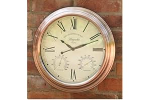 Homezone® Large 40cm Copper Garden Indoor/Outdoor Wall Clock Decorative Fence Ornament Thermometer Barometer Weatherproof Weather Station Kitchen Home (Copper 40cm Clock)