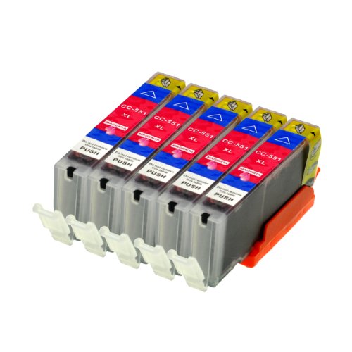 5 Druckerpatronen für Canon CLI-551M XL IP-7250 8750 IX-6850 MG-5450 5550 6350 6450 7150 MX-725 925, Magenta