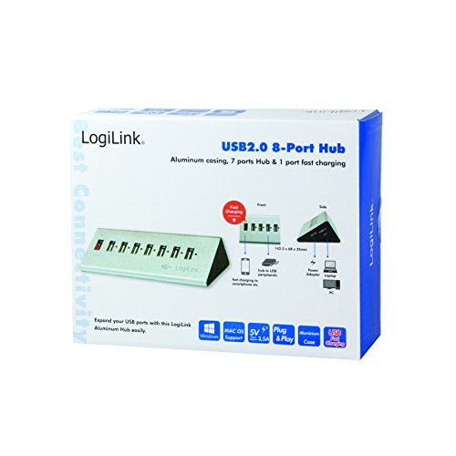 LogiLink USB 2.0 Hub 7-Port + 1x Schnell-Ladeport - 6