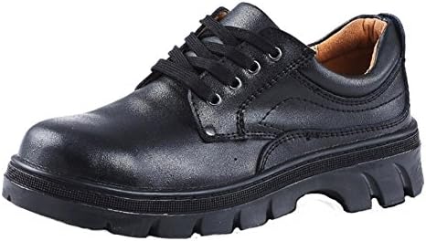 Syyan Men and Women Genuine Leather Lace Steel Head Anti-Smashing Anti-Puncture Safety Shoes, Black, 36
