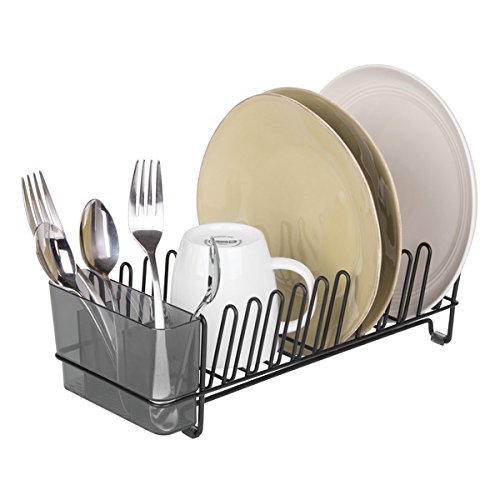 mDesign Geschirrabtropfer - Plastik-Abtropfablage für Spüle - tolles Abtropfgestell mit Abtropfschale - bis zu 15 Teller + Besteck - 31,8 cm x 14,0 cm x 10,2 cm