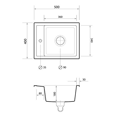 Granitspüle weiß, 1-Becken, Siphon, Granitbecken, Küchenspüle, Schrankbreite ab 40 cm - 6